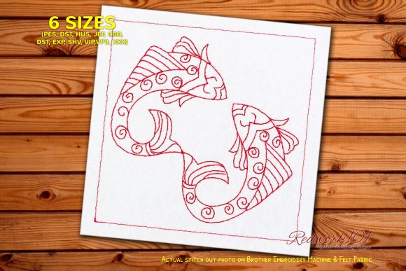 Fish Pisces Zodiac Sign Redwork Review for Craft Fairs